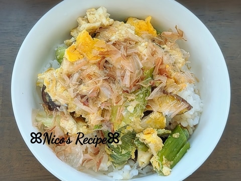 長ネギと椎茸のおかか丼